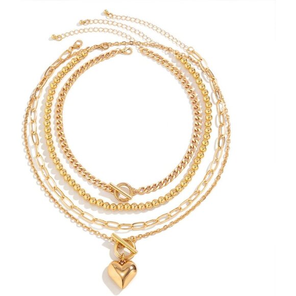 Gold-Plated Layered Heart Choker Necklace with Puffy Pendant - 35cm to 45cm - Picture 9 of 9